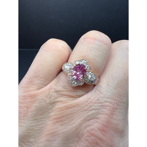 NEW Pink Moissanite lotus ring in rose gold vermeil 925 size 6 - Picture 5 of 12